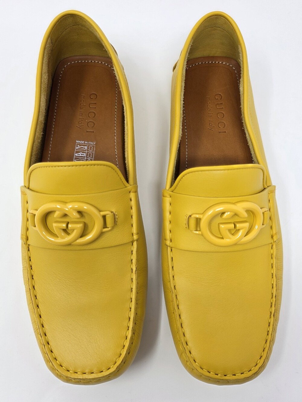 Gucci G 9 42 Mustard Yellow Tonal Driving Shoes Loafers Moccasin Slipond Driver - Picture 5 of 12